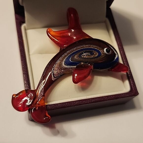 Handblown Glass Dolphin Dichroic Glass Pendant Sea CreatureOcean Womens Jewelry - Picture 2 of 5
